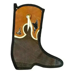Saddle Barn Leather Cowhide Western Cowboy Boot Christmas Holiday Stocking